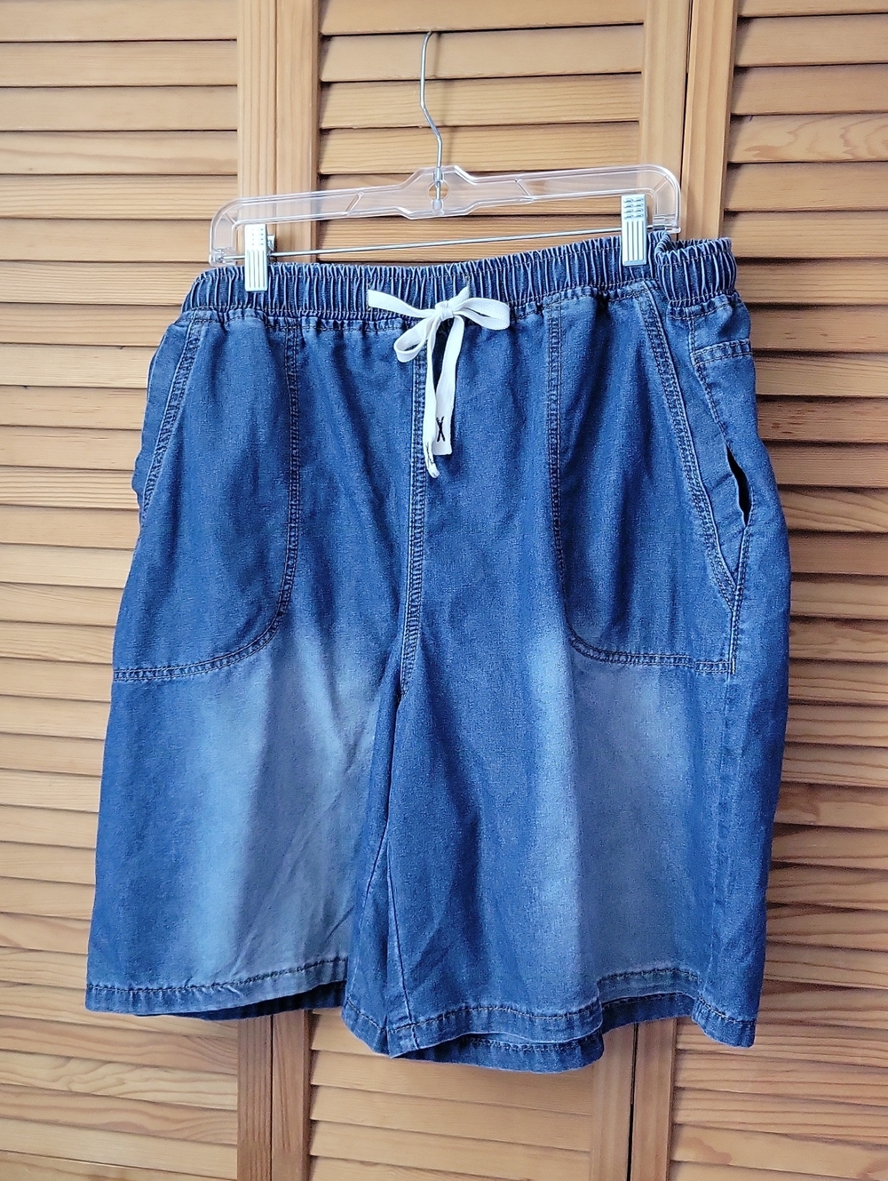 WDIRARA NWOT Drawstring Waist Denim Bermuda Wide Leg Pockets Jean Shorts 4XL